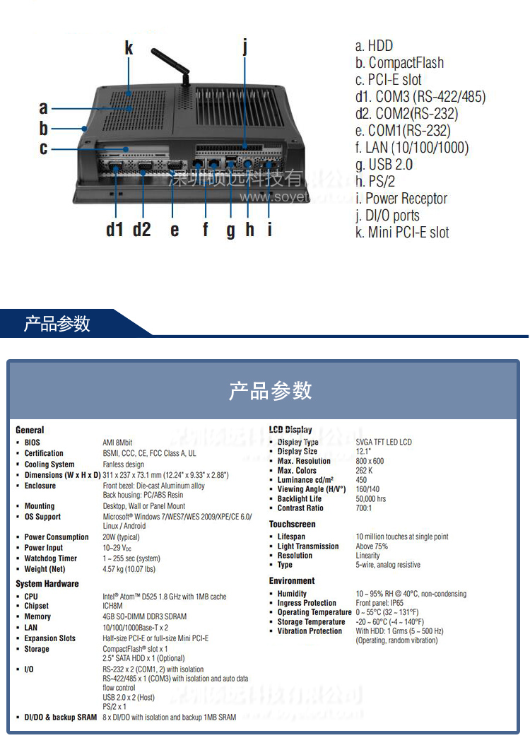 研華 TPC-1271H-D3AE 12.1寸 TFT LCD無(wú)風(fēng)扇嵌入式觸控平版計(jì)算機(jī)