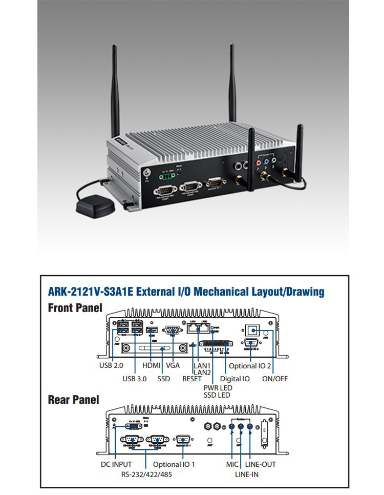 全新研華無(wú)風(fēng)扇嵌入式工控機(jī) 車載應(yīng)用 ARK-2121V