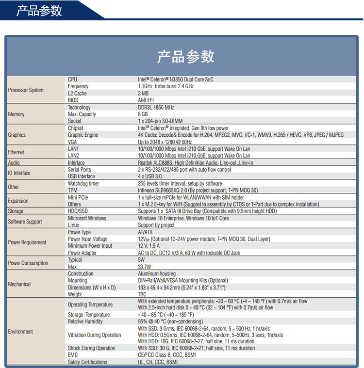 全新研華 無風(fēng)扇嵌入式工控機(jī) 超緊湊ARK-1000系列 ARK-1124U