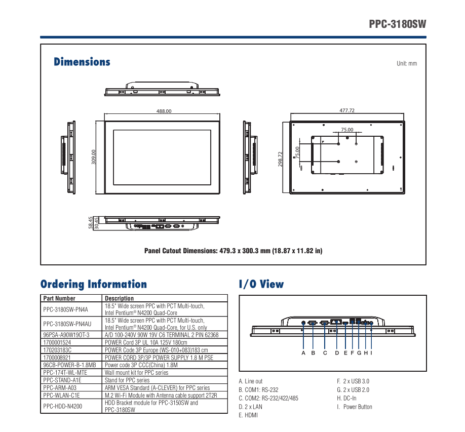 研華PPC-3180SW 18.5寸無風(fēng)扇寬屏工業(yè)電腦