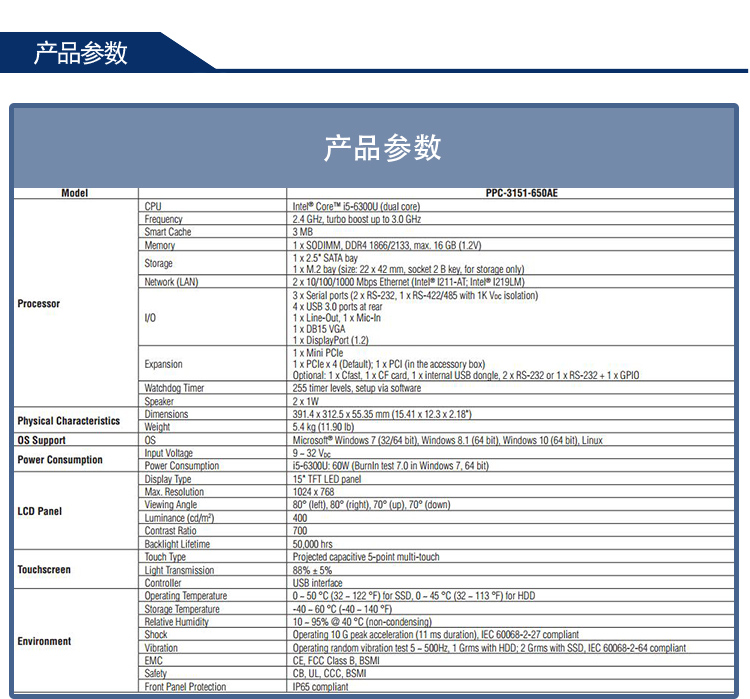 全新研華 嵌入式無風(fēng)扇寬屏多點(diǎn)觸控工業(yè)等級(jí)平板電腦 PPC-3151