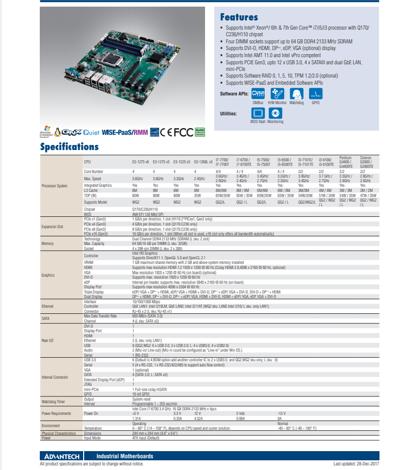 研華工業(yè)主板AIMB-585 Intel? Xeon? E3/ Core? i7/i5/i3 LGA1151