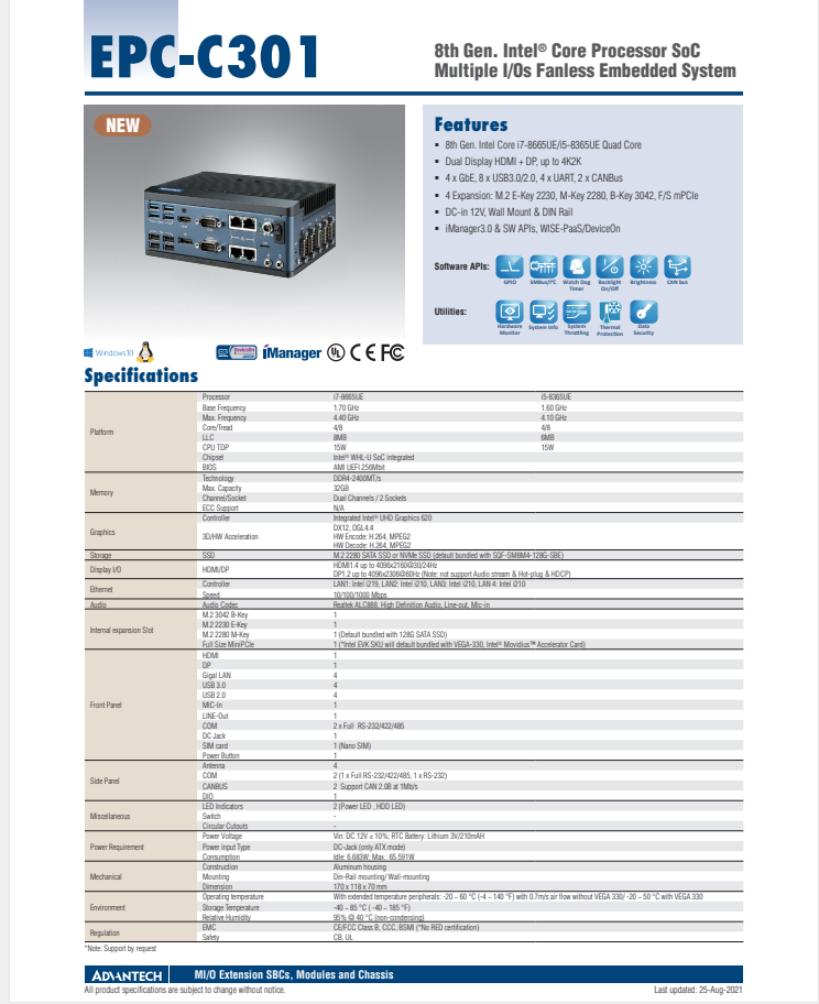 研華EPC-C301無風(fēng)扇嵌入式工控機(jī)