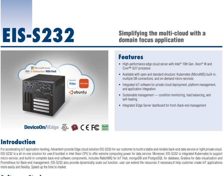 研華EIS-S232 研華 EIS-S232，邊緣計(jì)算系統(tǒng)服務(wù)器，支持Intel 第十代處理器，可選i3/i5/i7 Xeon CPU，DDR4 最高32GB，最多可支持4 x 2.5寸硬盤，具備豐富擴(kuò)展接口 2 x LAN，6 x COM，8 x USB，1 x PCIE，2 x PCI。產(chǎn)品生命周期長(zhǎng)，穩(wěn)定可靠。