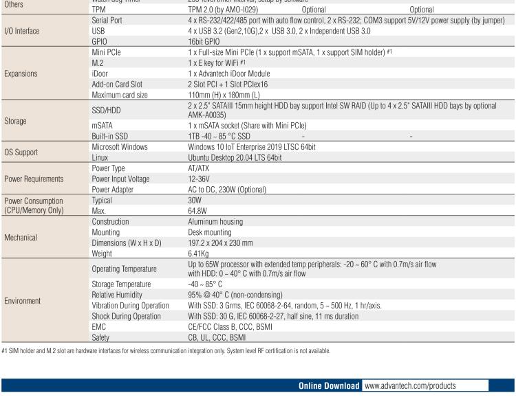 研華EIS-S232 研華 EIS-S232，邊緣計(jì)算系統(tǒng)服務(wù)器，支持Intel 第十代處理器，可選i3/i5/i7 Xeon CPU，DDR4 最高32GB，最多可支持4 x 2.5寸硬盤，具備豐富擴(kuò)展接口 2 x LAN，6 x COM，8 x USB，1 x PCIE，2 x PCI。產(chǎn)品生命周期長(zhǎng)，穩(wěn)定可靠。