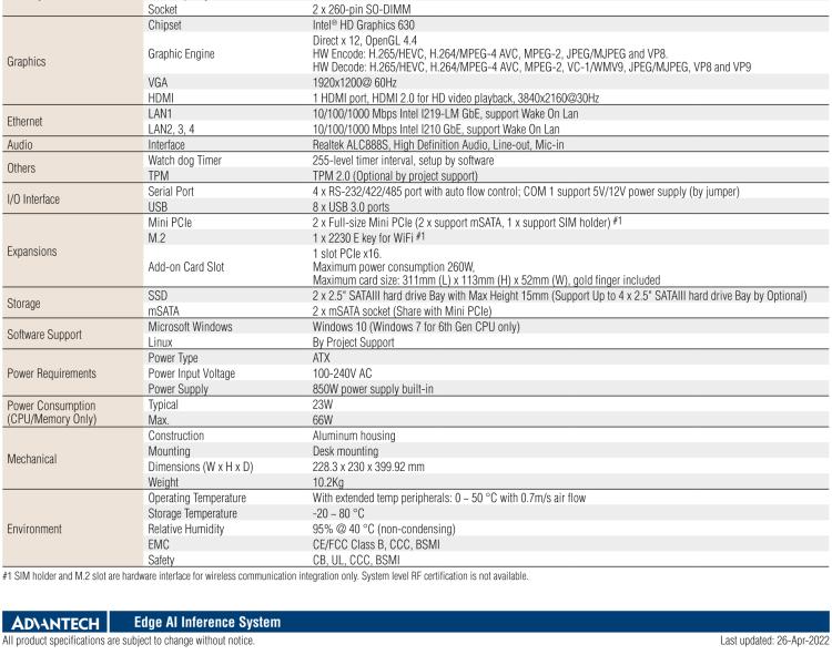 研華AIR-300 支持Intel Xeon / 6/7代Core?i3/i5/i7處理器，AI計算平臺，可擴(kuò)展 PCIe x16 GPU全尺寸卡