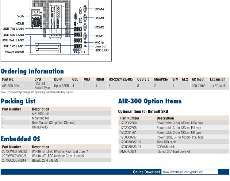 研華AIR-300 支持Intel Xeon / 6/7代Core?i3/i5/i7處理器，AI計算平臺，可擴(kuò)展 PCIe x16 GPU全尺寸卡