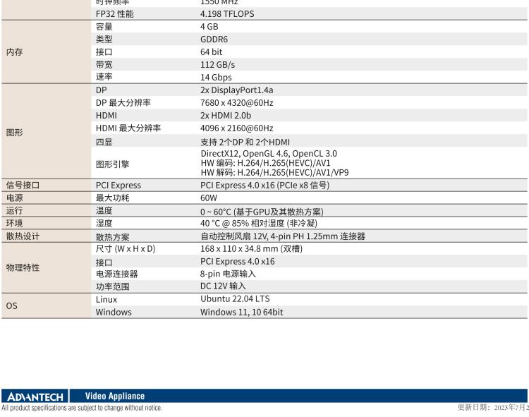 研華VEGA-P110 Intel Arc A370M 嵌入式 GPU卡 PCIe x16 ，帶2個HDMI 2.0b, 2個DP 1.4a