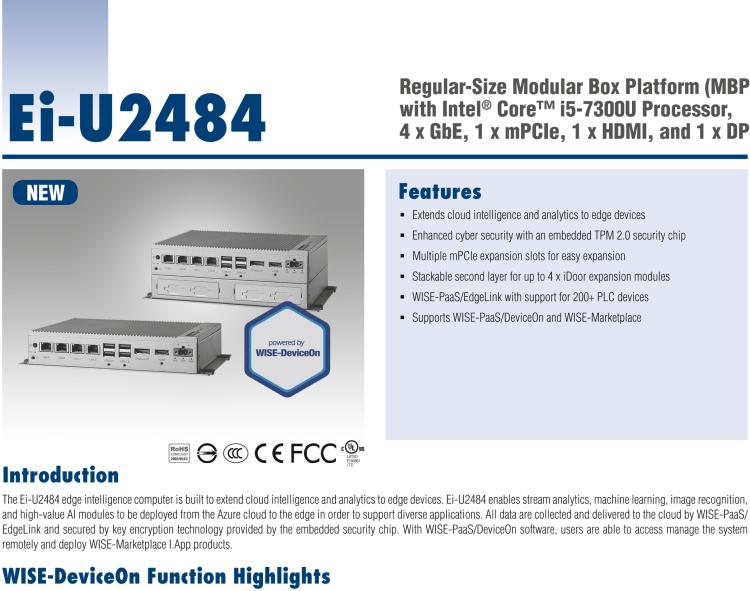 研華Ei-U2484 Regular-Size Modular Box Platform (MBP) with Intel ? Core? i5-7300U Processor, 4 x GbE, 1 x mPCIe, 1 x HDMI, and 1 x DP