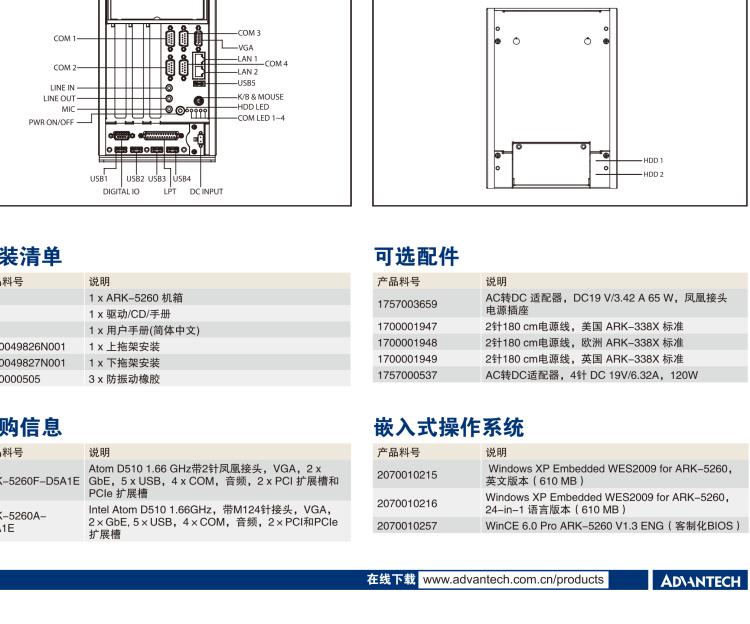 研華ARK-5260 Intel?Atom?D510無風(fēng)扇嵌入式工控機，支持雙PCI/PCIe擴展和雙移動硬盤