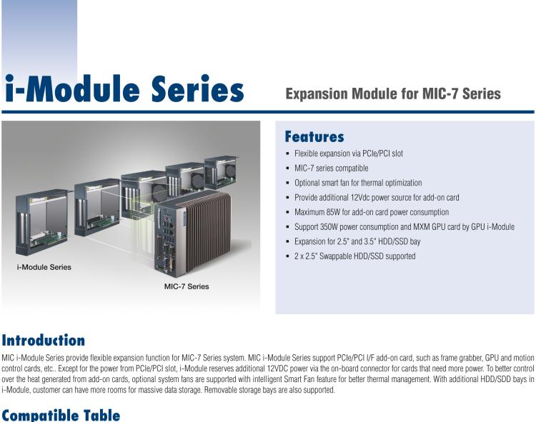 研華MIC-75S20 帶1個PCIe x16、1個PCIe x4、2個2.5" HDD/SSD托架的2插槽擴展i-Module