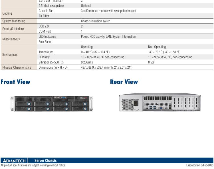 研華HPC-7282 2U 機(jī)架式機(jī)箱，適用于 Micro/ATX 服務(wù)器主板，支持8個2.5寸/3.5寸熱插拔硬盤，7個半高擴(kuò)展槽