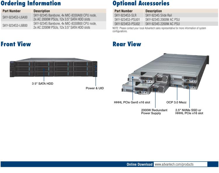 研華SKY-9234S3 2U4N Rackmount Server, Designed for Hyper-converged and Storage Application