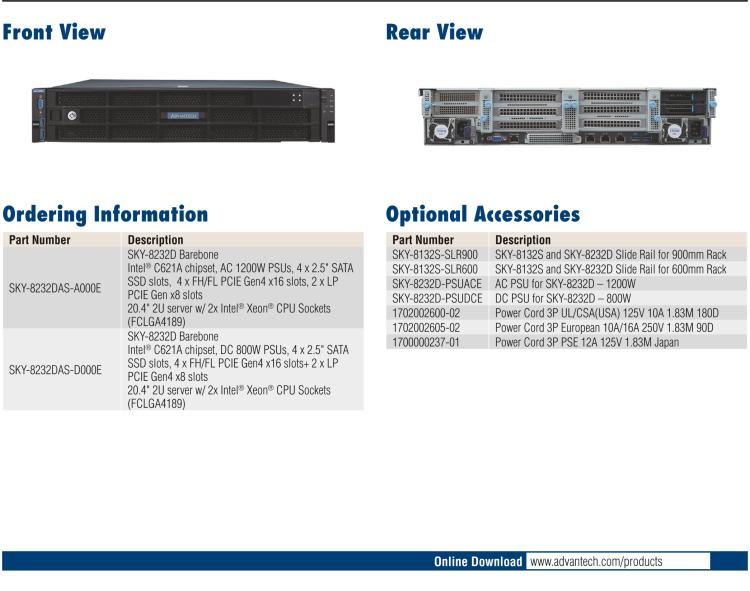 研華SKY-8232D Compact 2U Edge Server based on Dual 3rd Gen Intel? Xeon? Scalable Processors