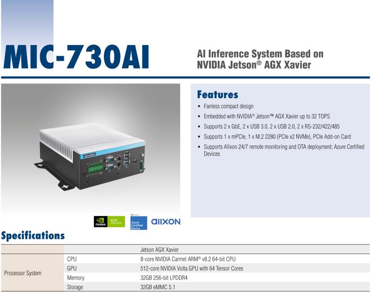 研華MIC-730AI 基于 NVIDIA Jetson? Xavier平臺(tái)AI推理服務(wù)器