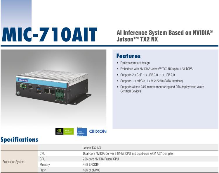 研華MIC-710AIT AI System Based on NVIDIA? Jetson? TX2 NX