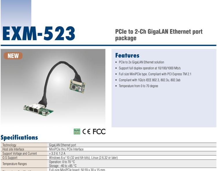 研華EXM-523 GigaLAN 以太網(wǎng)模塊、2-Ch、PCIe I/F