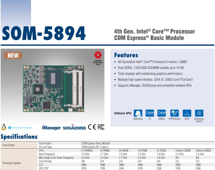 研華SOM-5894 第三代 Intel? Core?處理器， COM Express? Basic 模塊