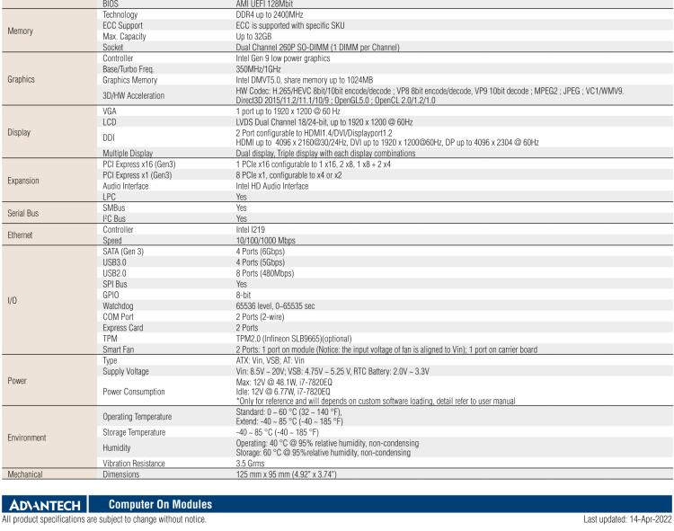 研華SOM-5898 第七代Intel Core/Celeron處理器，COM Express Basic Type 6模塊