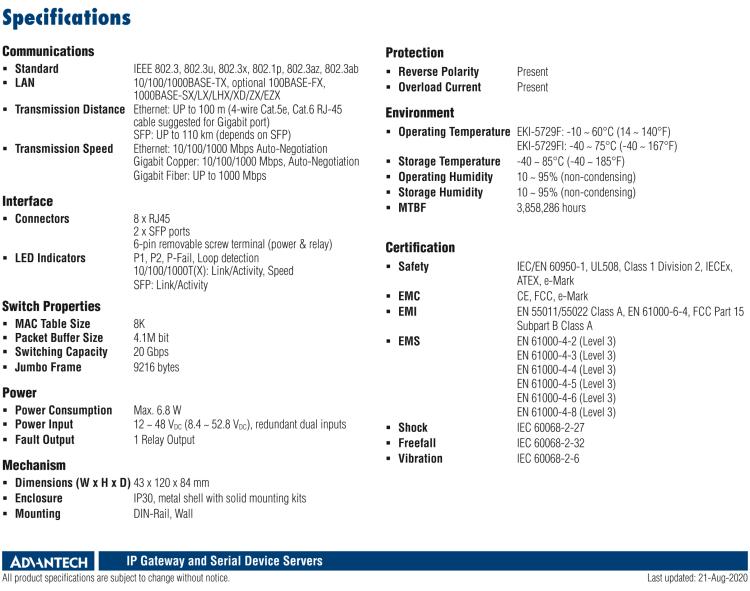 研華EKI-5729FI 2 SFP千兆光8千兆電寬溫型ProView(組態(tài))系列工業(yè)以太網(wǎng)交換機