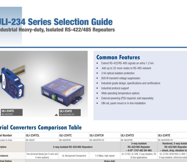 研華BB-485OPDRI-PH ULI-234TE RS-485/422 三層（重型）隔離中繼器，DIN 導(dǎo)軌
