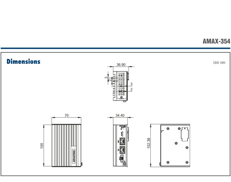 研華AMAX-354 Ultra Compact ARM-based EtherCAT Controller with Dual-Core Processor, 1 x LAN, 1 x EtherCAT, 1 x MicroSD and Slice IO expansion