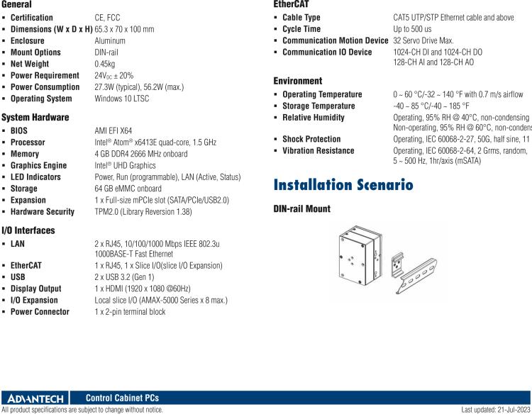 研華AMAX-357 超微型EtherCAT運動控制器，基于PC架構(gòu)開發(fā)，配置了Intel Atom處理器，具有64GB eMMC、2 x LAN、2 x USB和Slice IO擴展