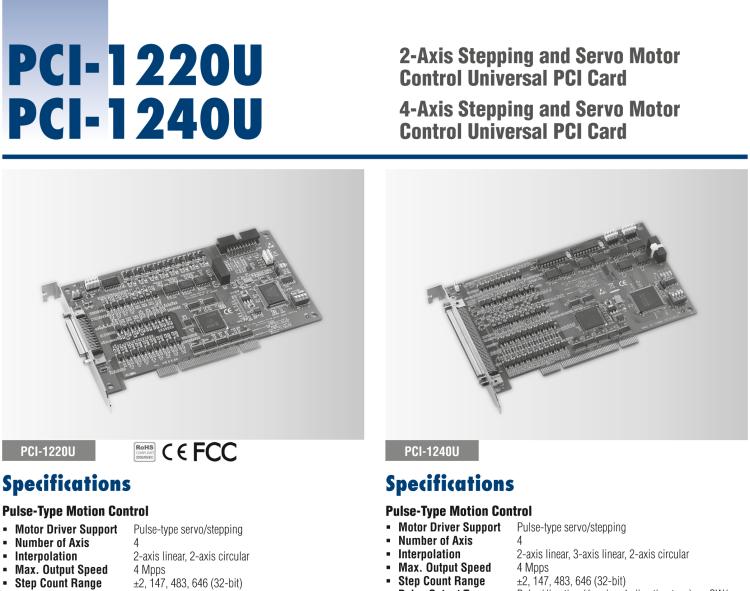 研華PCI-1240U 4軸通用PCI步進(jìn)/脈沖伺服電機(jī)運(yùn)動控制卡