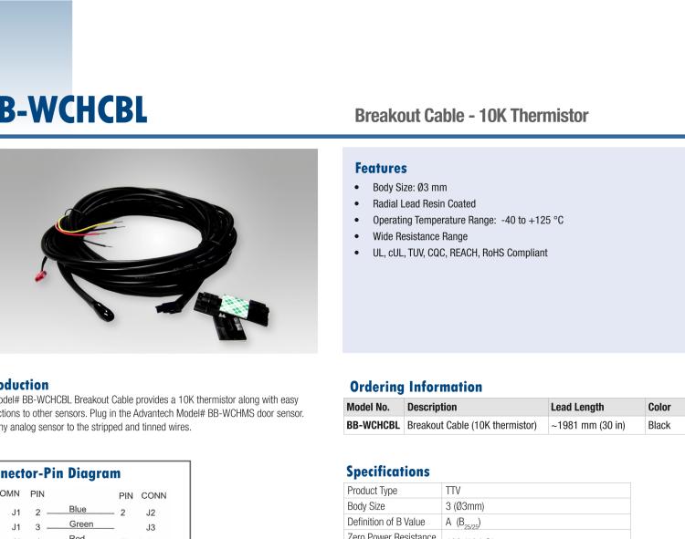 研華BB-WCHCBL Molex Cable, Wzzard Mesh Indoor -Thermistor, DI Connector, AI, S&T Wire