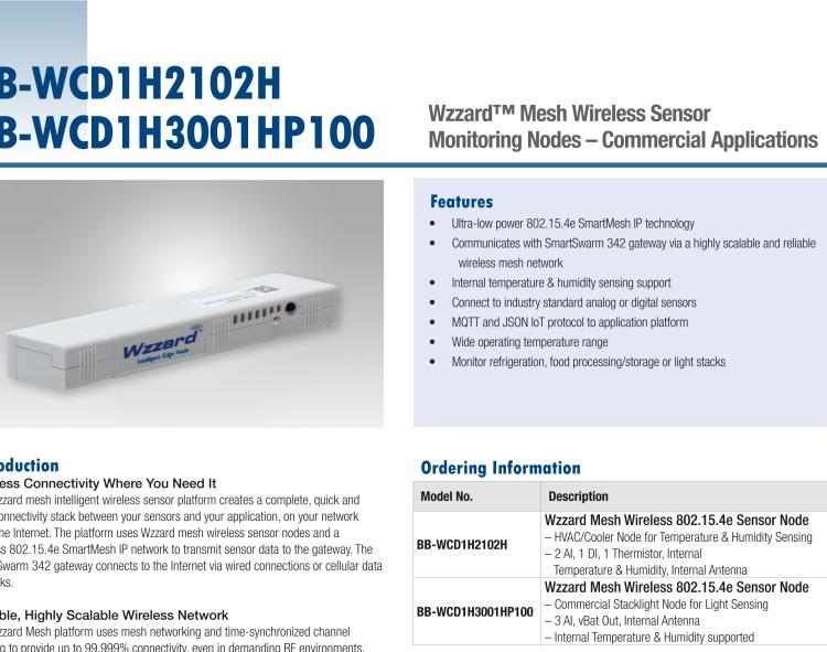 研華BB-WCD1H2102H Wzzard Mesh Indoor Node - Temp, Humidity, 2 AI, 1 DI, 1 Thermistor