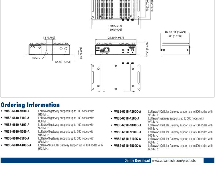 研華WISE-6610-N500C Hardened LoRaWAN 8-Channel Cellular Gateway AS 915 MHz - Support 500 nodes