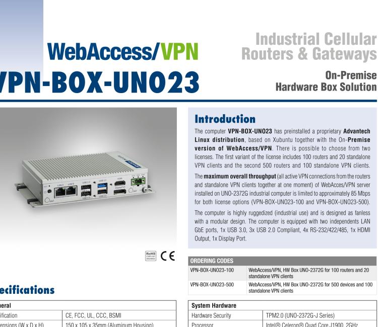 研華VPN-BOX-UNO23-500 WebAccess/VPN, Hardware Box UNO-2372, 500 devices + 100 VPN clients