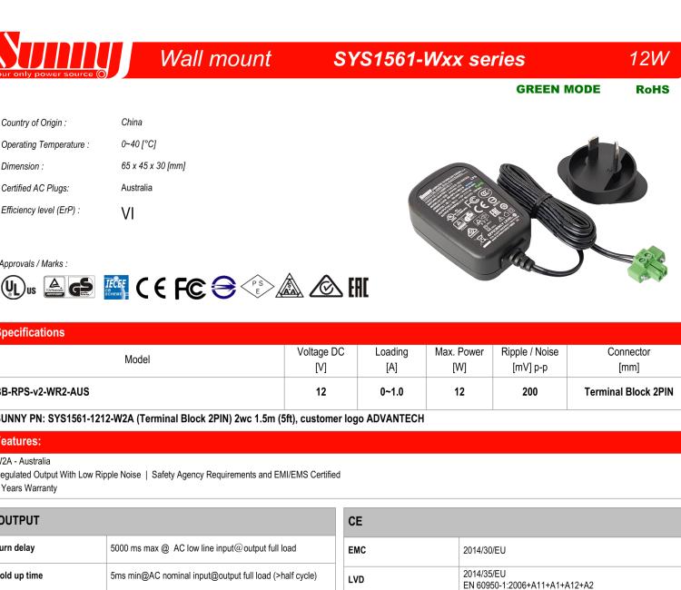 研華BB-RPS-v2-WR2-AUS Wall Power supply, ICR-32xx, v2, AU plug