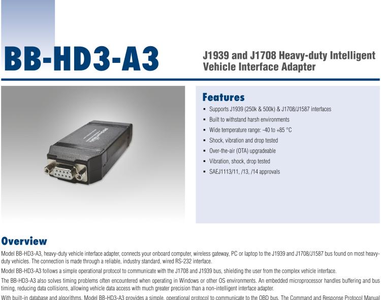 研華BB-HD3-A3 Intelligent J1708 / J1939 Heavy-duty OBD Vehicle Adapter