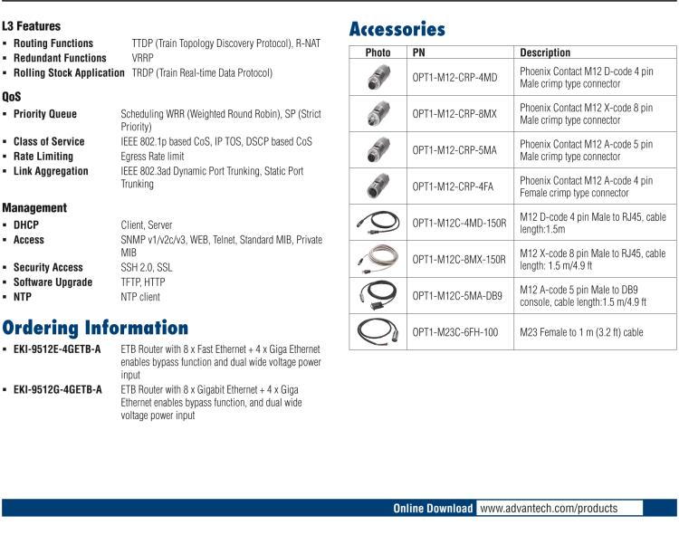 研華EKI-9512E-4GETB ETB Router with 8 x Fast Ethernet + 4 x Giga Ethernet enables bypass function and dual wide voltage power input