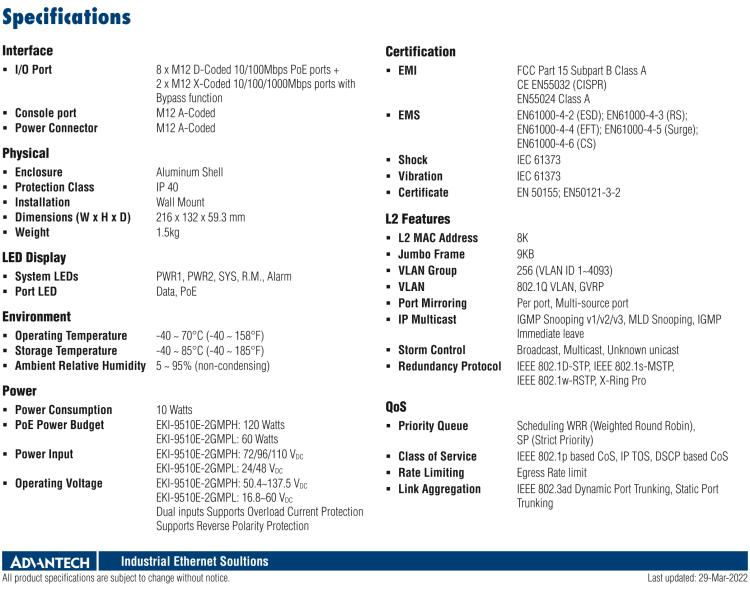 研華EKI-9510E-2GMPL 10個(gè)百兆M12 POE端口網(wǎng)管EN50155交換機(jī)， 支持24/48 VDC供電