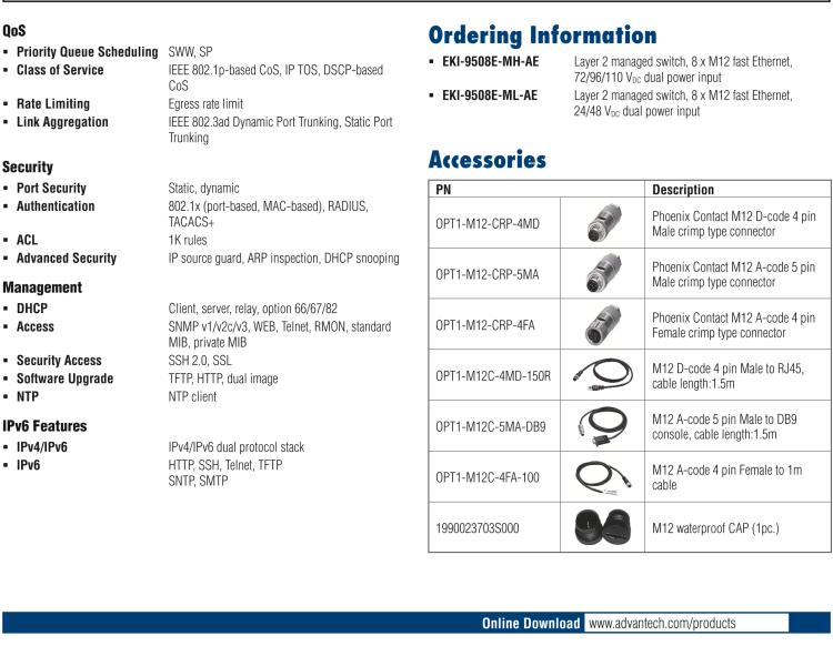 研華EKI-9508E-ML 8個(gè)百兆M12端口非網(wǎng)管EN50155交換機(jī)， 支持24/48 VDC電