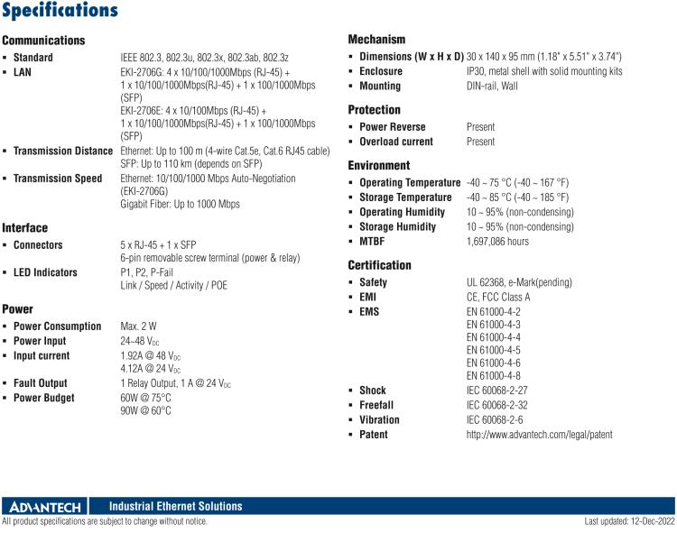 研華EKI-2706G-1GFPI 4GE PoE+1G+1G SFP，非網(wǎng)管型PoE工業(yè)以太網(wǎng)交換機(jī)，IEEE802.3af/at，24~48VDC（BE型），48~53VDC（AE型），-40~75℃