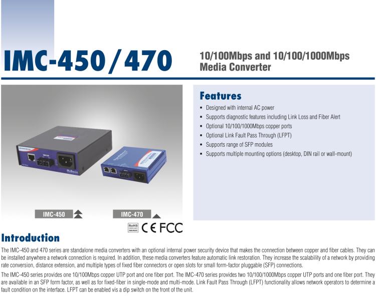 研華IMC-450-M8-US Standalone Media Converter, 100Mbps, Multimode 850nm, 2km, ST, AC adapter (also known as McBasic 855-10930 )