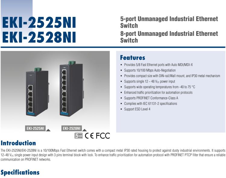 研華EKI-2528NI 5FE Unmanaged Ethernet Switch, -40~75℃