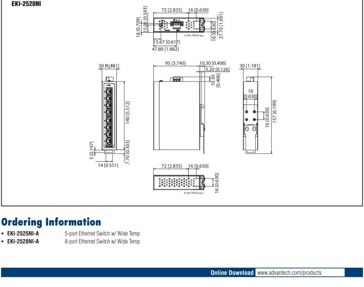 研華EKI-2525NI 5FE Unmanaged Ethernet Switch, -40~75℃