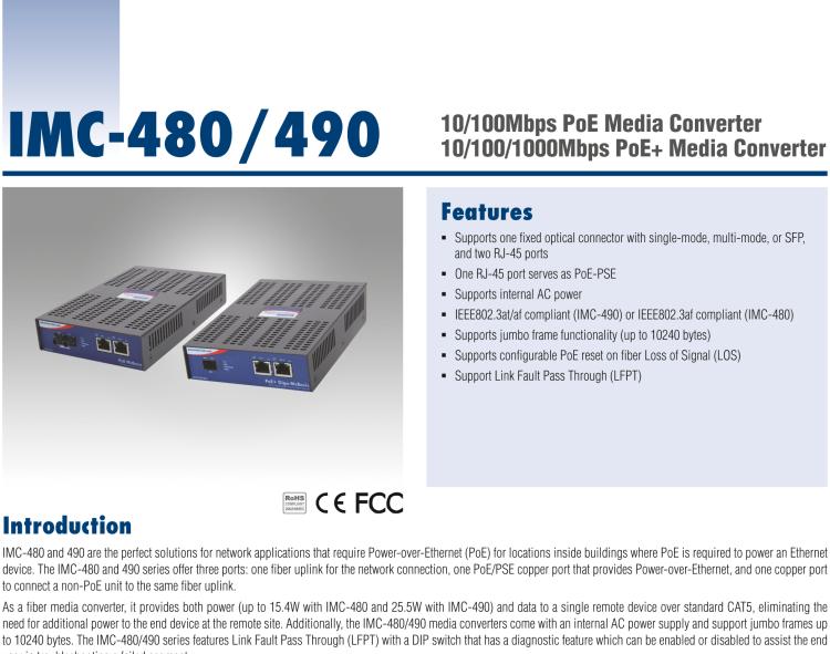 研華IMC-480-M8ST-US Standalone PoE Media Converter, 100Mbps, Multimode 850nm, 2km, ST, AC adapter (also known as PoE McBasic 852-11712)