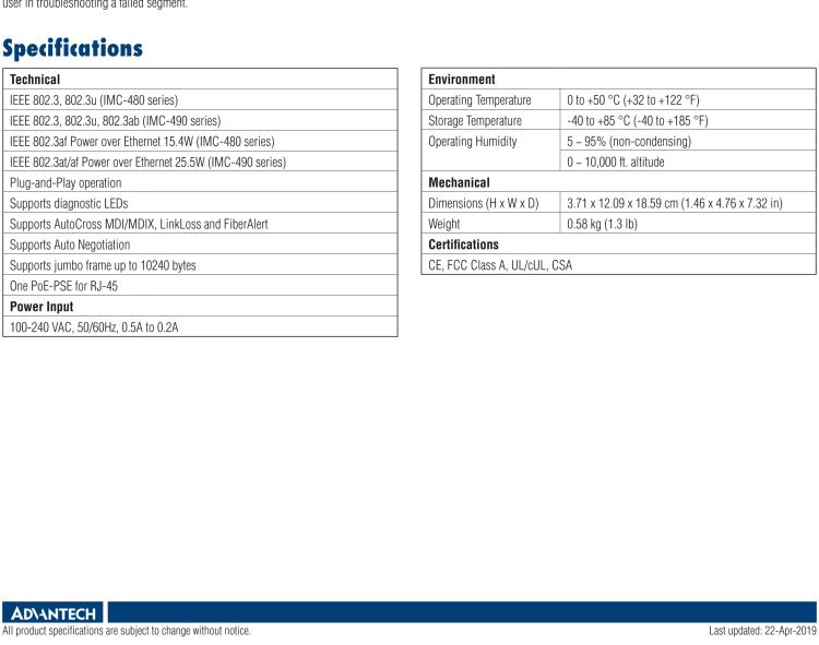 研華IMC-480-M8ST-US Standalone PoE Media Converter, 100Mbps, Multimode 850nm, 2km, ST, AC adapter (also known as PoE McBasic 852-11712)