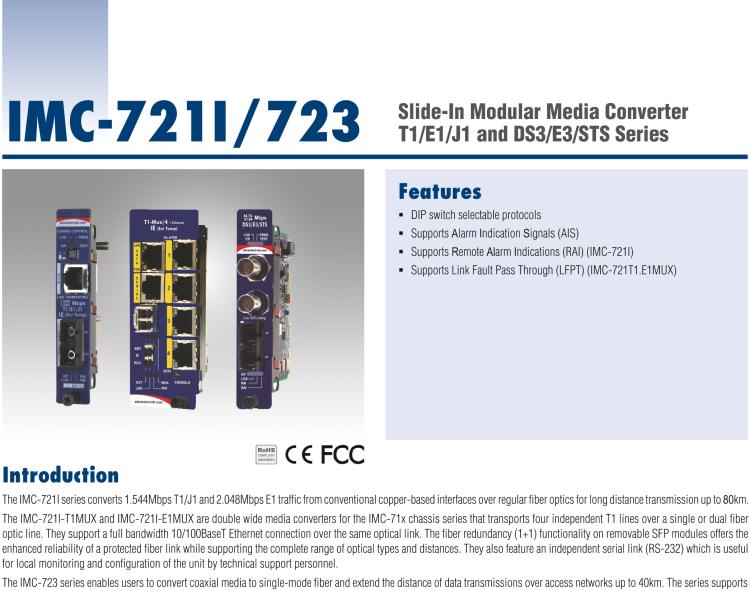 研華IMC-721I-MM Managed Hardened Modular Media Converter, DS1, Multimode 1300nm, 40km, SC (also known as iMcV 850-18104)