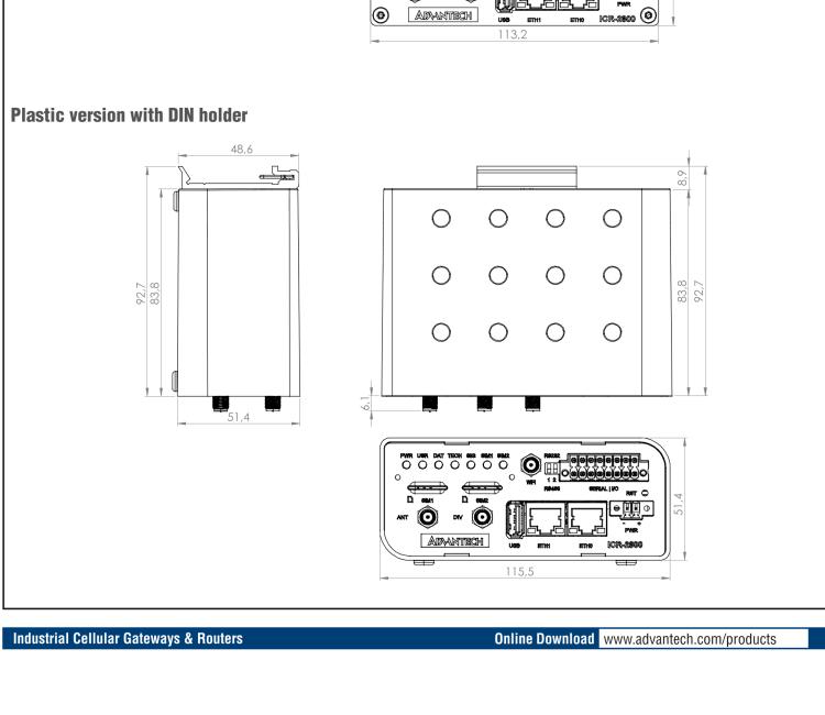 研華ICR-2834WPA01 ICR-2800, EMEA, 2x Ethernet, 2× RS232/RS485, USB, Wi-Fi, Plastic, EU ACC