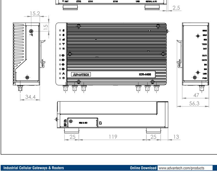 研華ICR-4434W1S ICR-4400, GLOBAL, 5× ETH, 1× RS232, 1× RS485, CAN, PoE PSE+, WIFI, SFP, USB, SD, No ACC