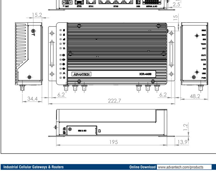 研華ICR-4434W1 ICR-4400, GLOBAL, 5× ETH, 1× RS232, 1× RS485, CAN, WIFI, SFP, USB, SD, No ACC