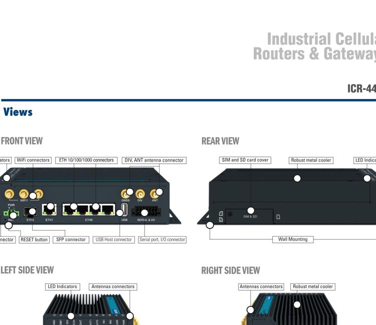 研華ICR-4434W ICR-4400, GLOBAL, 5x Ethernet, 1x RS232, 1x RS485, CAN, Wi-Fi, SFP, USB, SD, Without Accessories