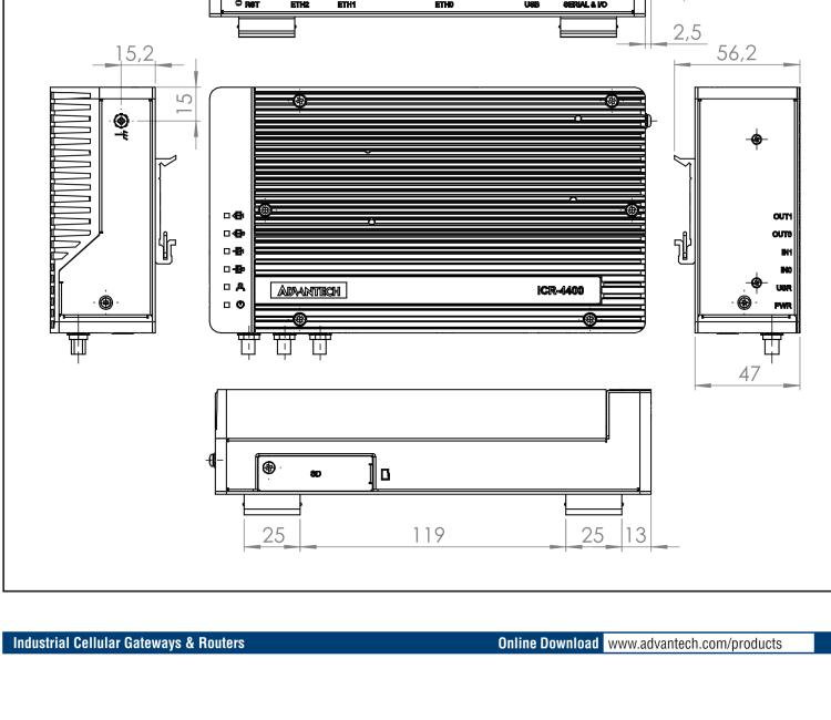 研華ICR-4401S ICR-4400, GLOBAL, 5× ETH, 1× RS232, 1× RS485, CAN, PoE PSE+, SFP, USB, SD, No ACC