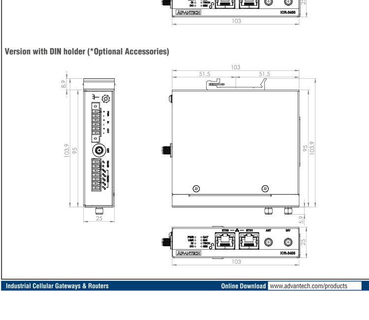 研華ICR-2431W ICR-2400, EMEA, 2x Ethernet , 1x RS232, 1x RS485, Wi-Fi, Metal, Without Accessories